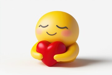 Fototapeta premium Cheerful yellow smiley holds a bright red heart symbolizing affection and love prominently featured for Valentine's Day celebrations that evoke warmth and joy