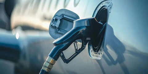 Fuel nozzle being inserted into airplane at airport