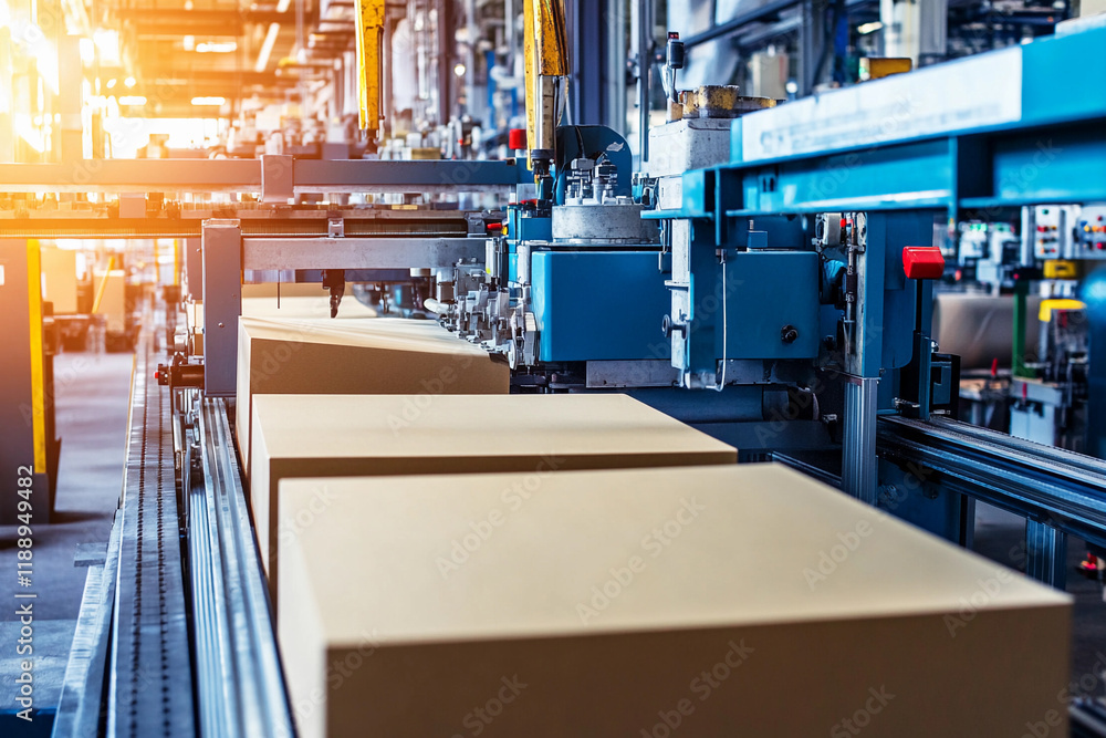 Poster modern manufacturing line with automated packaging system