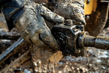 Technician tightening bolts on industrial crane.