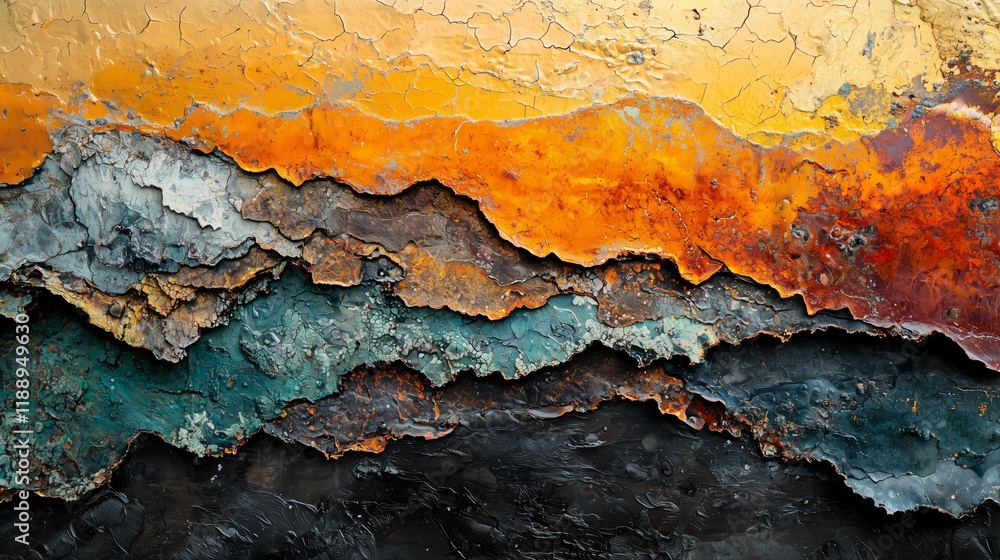 Poster abstract textured layers of colorful cracked surface with depth