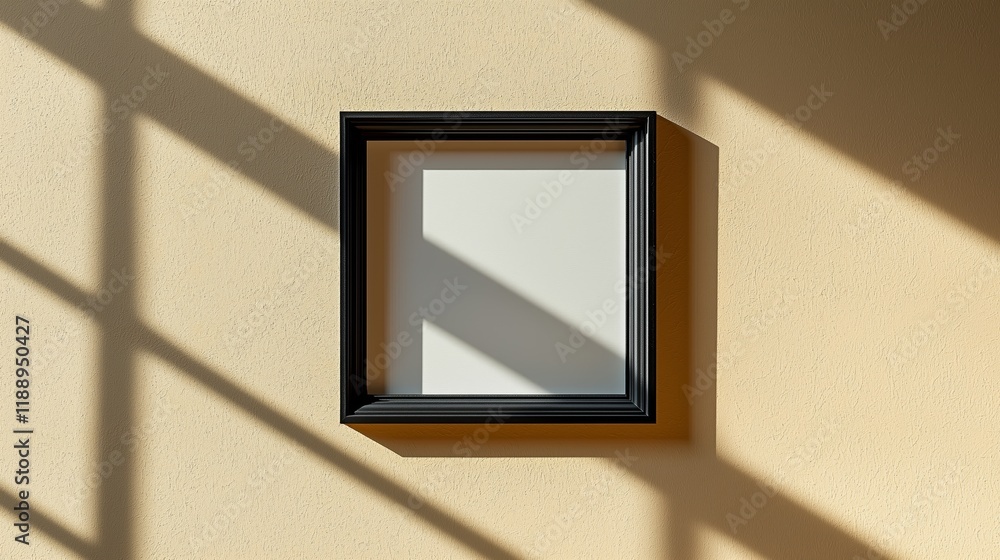 Poster empty frame on wall with shadows from window light