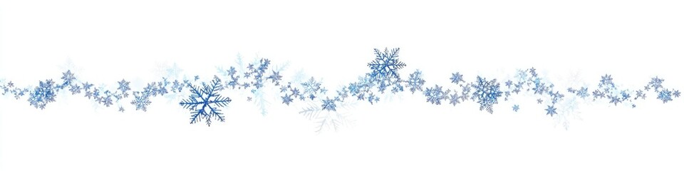 A simple vector illustration of a horizontal border made up of blue snowflakes on a white background, perfect for clipart or decorations.