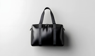 Black leather duffel bag on white background. (1)