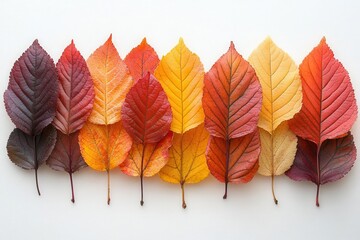 botanical study of autumn foliage arranged specimens showing color progression and detail