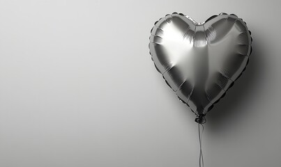 Silver heart-shaped balloon against a white background.