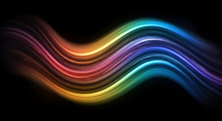 Rainbow Waves Abstract: Vibrant, flowing lines of rainbow hues create a dynamic and mesmerizing abstract artwork. The colors blend and swirl.