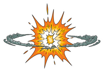 Orange flame explosion with gray smoke