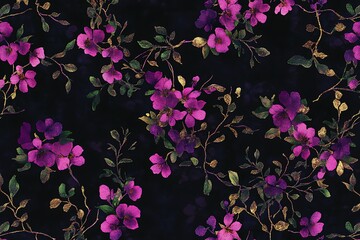 Romantic Botanical Design: Watercolor Flowers and Green Leaves on Dark Background