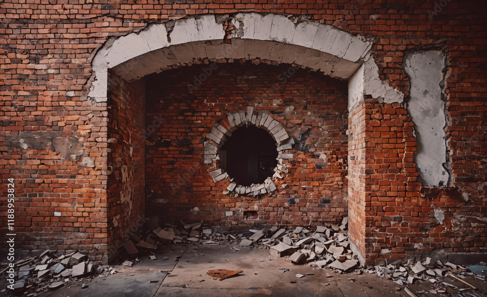 Aufkleber brick archway with a hole in the middle. the archway is made of bricks and is very old
