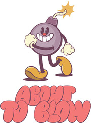 Cute Retro Bomb Character with Positive Groovy Vibes Text - Funky 70s Inspired Art