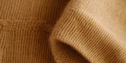 Close-up of a textured, light brown knit fabric.  Soft, warm, and cozy material.