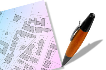 FICTIONAL CADASTRAL MAP WITH BUILDINGS land parcel and vacant plot - Land records and property...