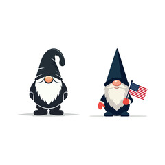 scandinavian christmas gnome santa claus with usa flag clip art cartoon icon collection set silhouette vector art flat design