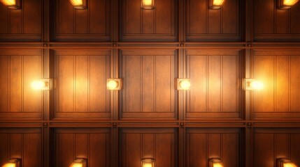 A wooden ceiling with warm light, creating a cozy and inviting atmosphere.