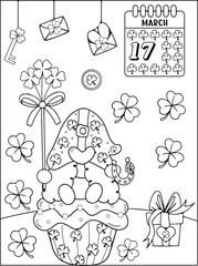 St Patricks Day poster Round greeting card Vector doodle illustration Coloring pages