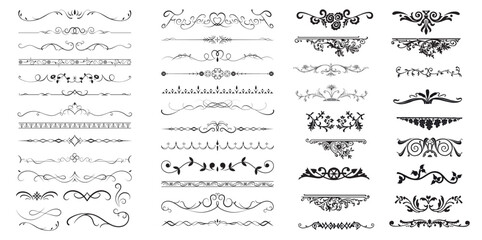 Set of text delimiters. Decorative swirls, vintage dividers. Retro vector illustration. Calligraphic design elements..eps