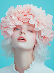 Naklejka premium Ethereal beauty with floral accents showcases tranquility and elegance in soft pastel hues