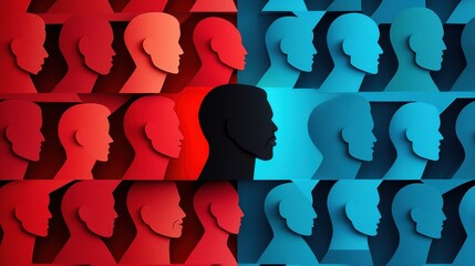 Silhouettes in contrasting colors symbolize diversity and individuality. celebration of African American history concept