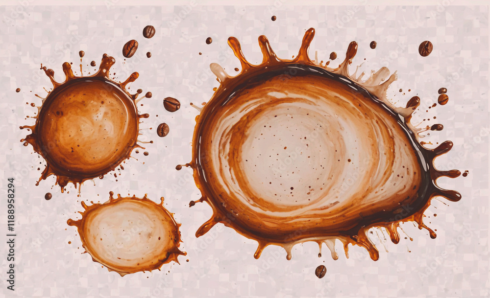 Poster coffee stain is shown in the center of the image. there are three other coffee stains in the image, 