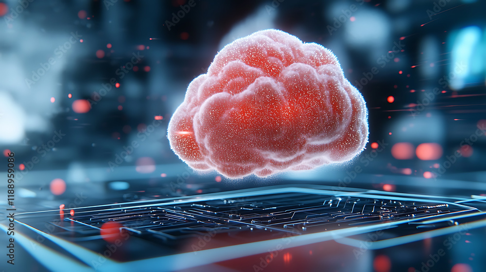 Poster dynamic cloud computing visualization digital space 3d animation futuristic environment close-up per