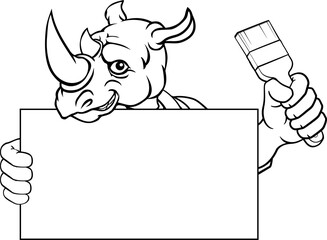 Rhino Painter Decorator Paint Brush Mascot Man