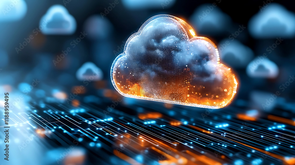 Poster cloud computing innovation virtual environment digital art futuristic concept high-tech view data ma