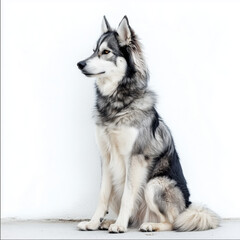 Fototapeta premium A dog sitting on the ground, front image, white background, HD