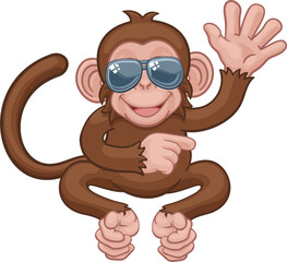 Monkey Sunglasses Cartoon Animal Waving Pointing