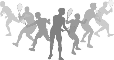 Obraz premium Silhouette Tennis Players Silhouettes Concept