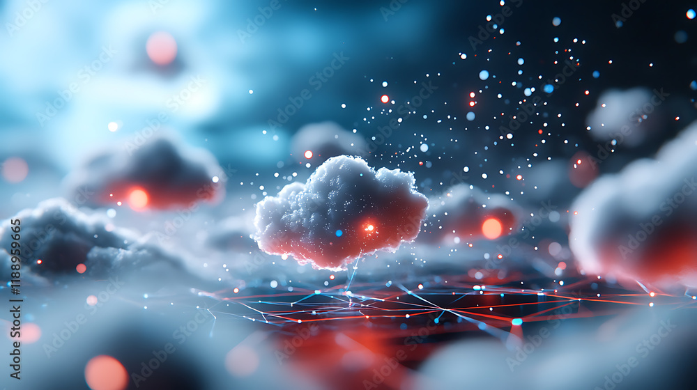 Poster ethereal clouds and data visualization digital realm abstract art atmospheric environment futuristic