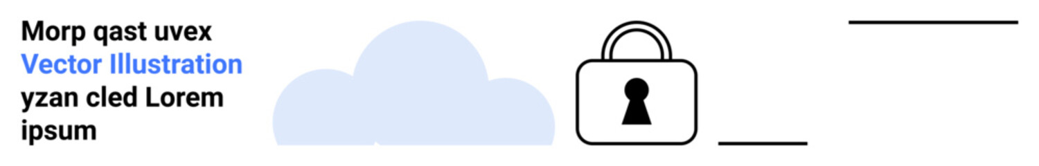 Cloud icon next to a padlock with a keyhole, with text in the upper left corner and blank horizontal lines. Ideal for cloud security, data protection, online privacy, secure storage, network safety