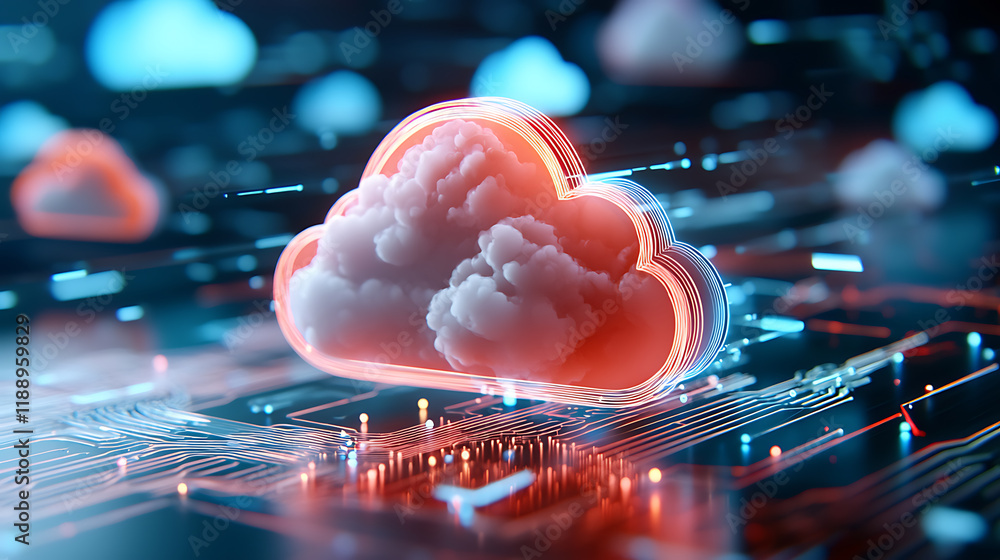 Poster cloud computing innovation digital realm graphic visualization tech environment abstract view future