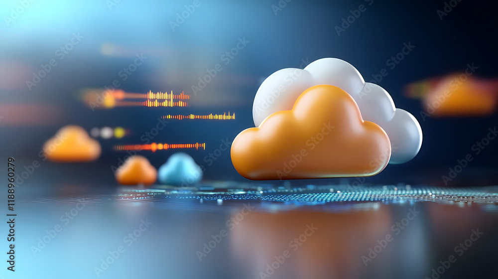 Poster dynamic cloud movement over digital network virtual environment digital art technology concept