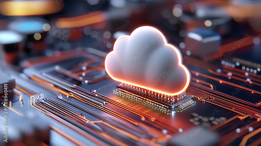 Poster cloud computing concept on circuit board digital technology environment 3d rendered viewpoint for mo