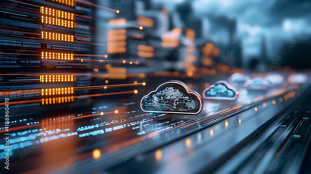 Poster dynamic cloud computing data flow digital environment technology concept futuristic viewpoint abstra