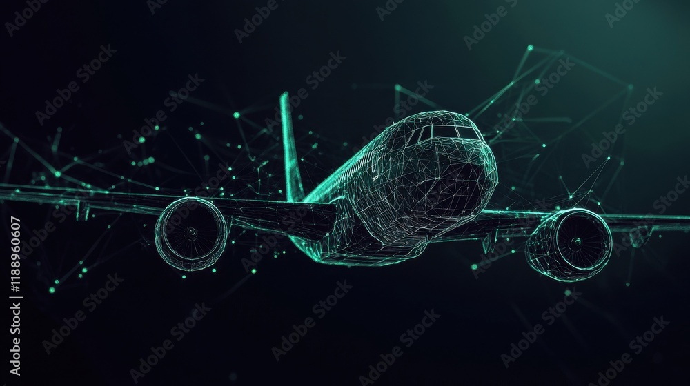 Poster abstract polygonal airplane on black background. ai and teamwork concept. 3d rendering