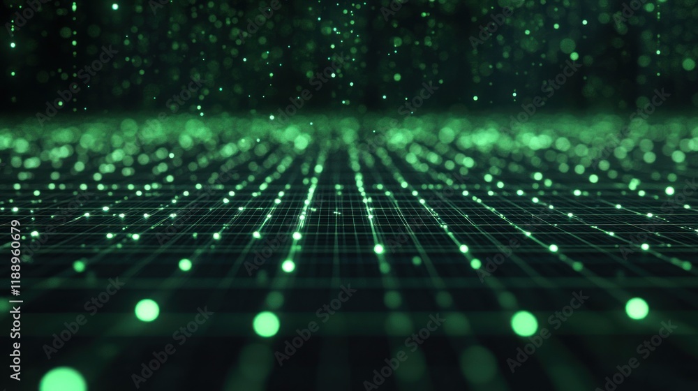 Poster abstract green digital grid network data flow visualization futuristic technology background