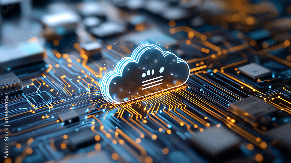Poster cloud computing technology concept digital circuitry graphic visualization futuristic environment cl