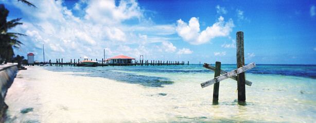 Panoramic image of the beach, San Pedro, Ambergris Caye, Belize