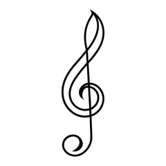 Obraz premium A treble clef drawn by a single, continuous line, with elegant curves forming its iconic shape, seamlessly looping from the base to the top in a smooth flow.
