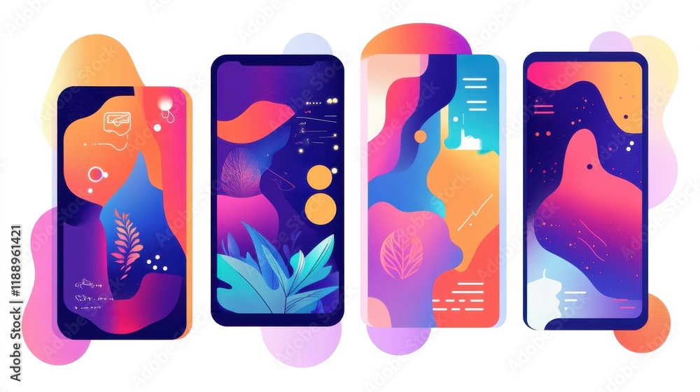 Poster smartphone voice application abstract concept vector illustration set. chatbot voice controlled virt