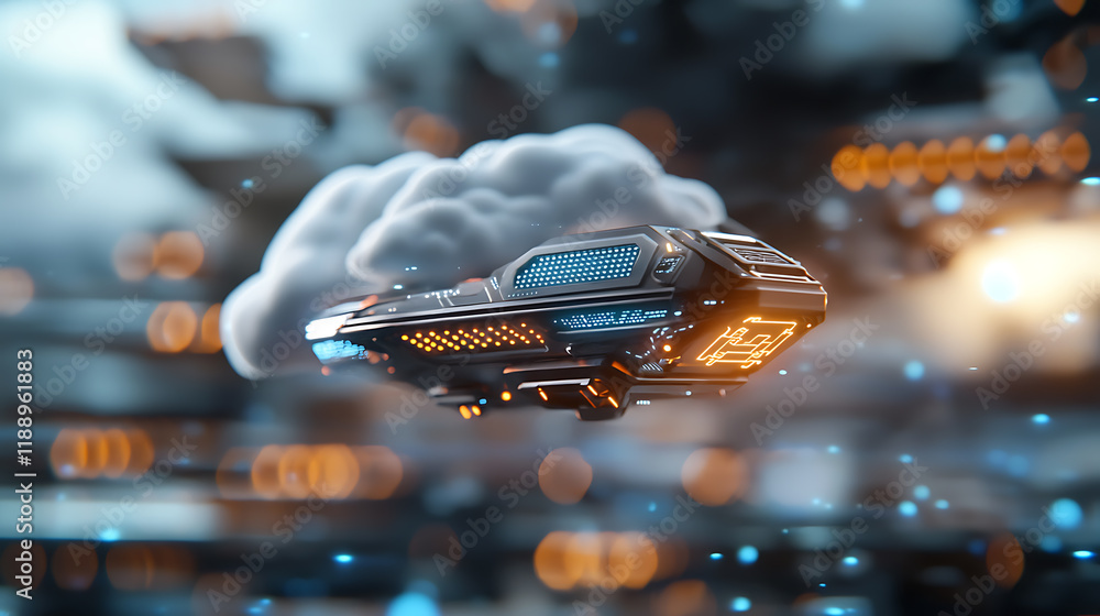 Aufkleber futuristic spacecraft in motion sci-fi universe digital art high-tech environment dynamic perspectiv