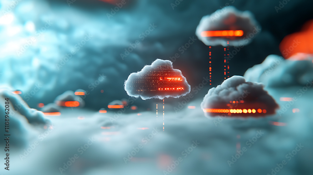 Poster cloud computing visualization digital space abstract art futuristic aerial perspective data integrat
