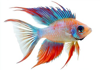 Fototapeta premium A colorful fish with vibrant fins and a striking appearance, showcasing beautiful hues of blue, red, and orange.