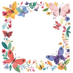 Colorful butterfly and flower border design for spring or summer