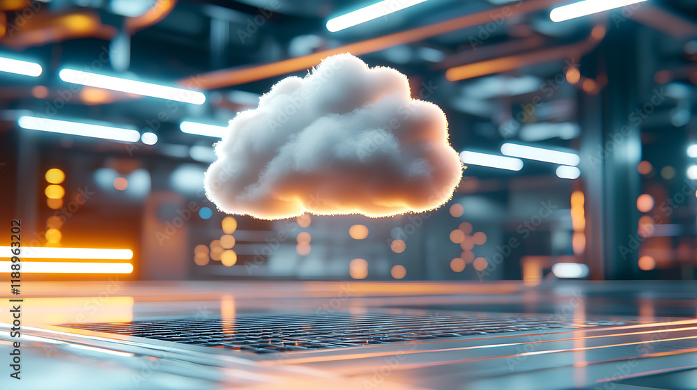 Poster cloud computing concept futuristic tech hub 3d visualization industrial environment aerial view digi