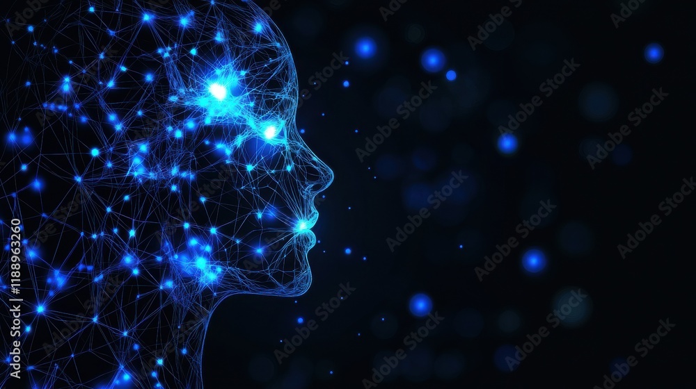 Aufkleber artificial intelligence. image showcases an abstract digital human head profile with a futuristic co
