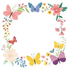 Colorful floral butterfly frame for design