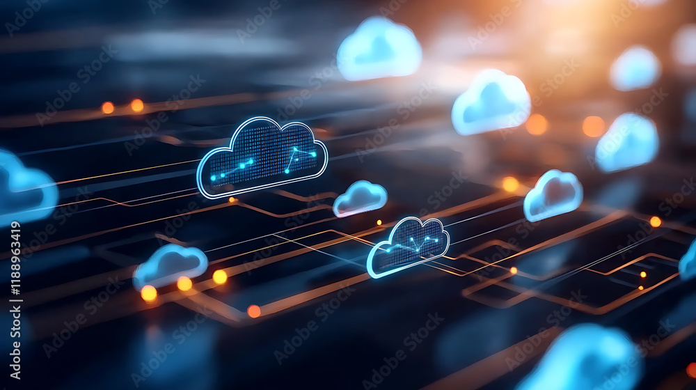 Poster digital cloud computing innovation technology sector visual data representation modern environment a